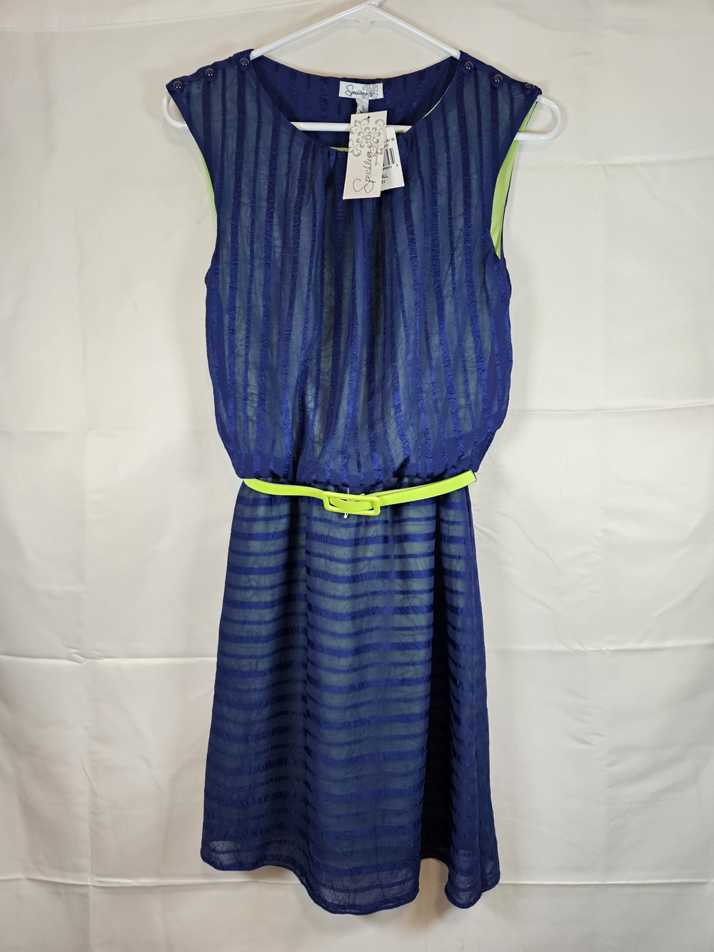 Speechless Navy Blue Dress with Neon Lime Accents Small Seahawks Business Casual